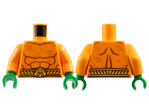 Torso Wetsuit with Reddish Brown Muscle Contours, Dark Orange Scales, Bright Light Orange Belt on Front and Back Pattern / Orange Arms / Green Hands