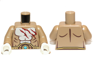 Torso Bare Chest with Muscles Outline, Dark Red Scars, Brown and Gold Belt with Dark Azure Round Jewel (Chi) Pattern / Dark Tan Arms / White Hands