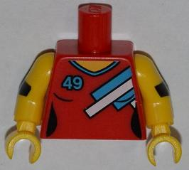 Torso V-Neck Female with 3 Blue and White Stripes and Blue '49' Pattern / Yellow Arms with Elbow Pads / Yellow Hands