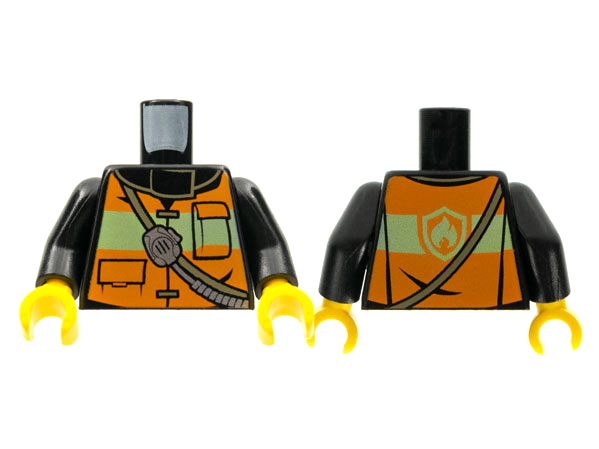 Torso Fire Reflective Stripe Vest with Pockets and Shoulder Strap with Radio and Fire Badge on Back Pattern / Black Arms / Yellow Hands