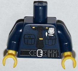 Torso Police Shirt with Silver Badge, Pockets, Pen, Black Tie and Belt Pattern / Dark Blue Arms / Yellow Hands