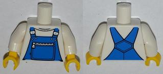 Torso Overalls Blue with Zippered Front Pocket Pattern / White Arms / Yellow Hands