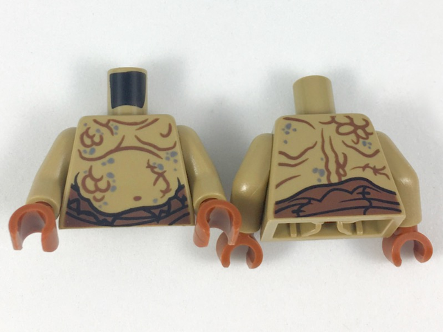 Torso Bare Chest with Body Lines and Waistband Pattern / Dark Tan Arms / Reddish Brown Hands