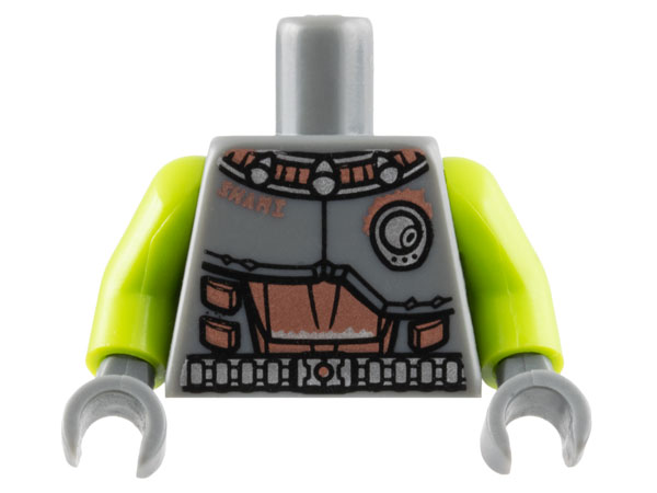 Torso Space Armor with Copper Abdomen and 'SHAMI', Silver Belt and Air Vent Pattern / Lime Arms / Dark Bluish Gray Hands