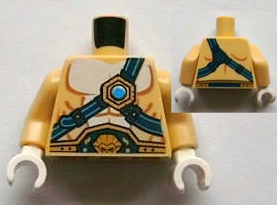 Torso Bare Chest with Body Lines, Dark Blue and Gold Belt and Straps, and Dark Azure Round Jewel (Chi) Pattern / Tan Arms / White Hands