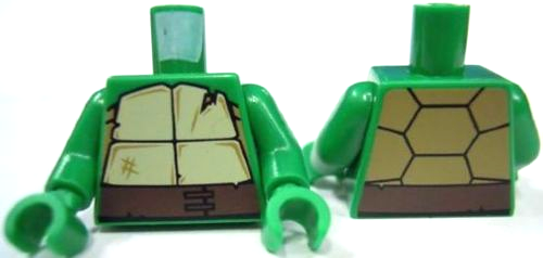 Torso Tan and Dark Tan Turtle Shell with Crack, Dark Brown Belt Pattern / Green Arms / Green Hands