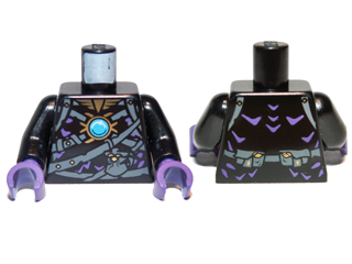 Torso Chima with Dark Bluish Gray Belts, Medium Lavender Highlights and Dark Azure Round Jewel (Chi) Pattern / Black Arms / Dark Purple Hands