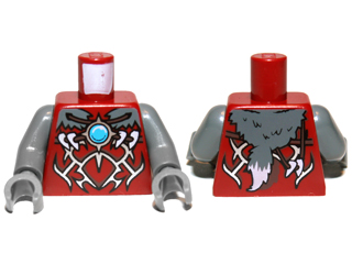 Torso Armor Vest with Silver Markings, Fur Animal Pelt and Dark Azure Round Jewel (Chi) Pattern / Dark Bluish Gray Arms / Dark Bluish Gray Hands