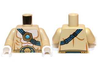 Torso Bare Chest with Body Lines, Dark Blue and Gold Belt and Strap, and Dark Azure Round Jewel (Chi) Pattern / Tan Arms / White Hands