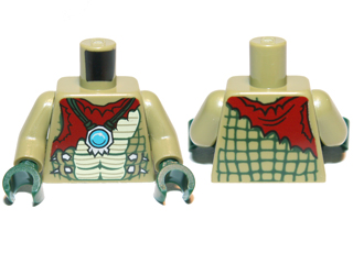 Torso Chima Crocodile Skin with Dark Red Tattered Cloth and Necklace with Dark Azure Round Jewel (Chi) Pattern / Olive Green Arms / Dark Green Hands