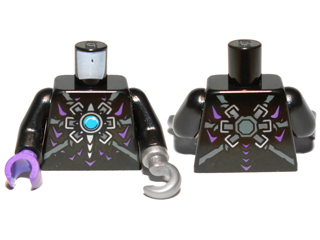 Torso Armor with Dark Bluish Gray Belts, Star and Blue Round Jewel (Chi) Pattern / Black Arms / Dark Purple Hand Right / Flat Silver Hook Left