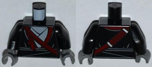 Torso Layered Robe and Dark Red Katana Scabbard Pattern / Black Arms / Dark Bluish Gray Hands