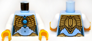 Torso Chima Female Outline with Gold Scaled Armor and Blue Round Jewel (Chi) Pattern / White Arms / Yellow Hands