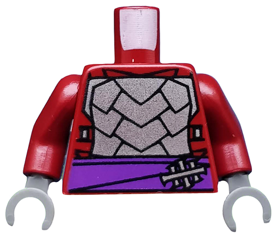 Torso Armor with Dark Purple Belt with Silver Clasp, Black Trim Pattern / Dark Red Arms / Dark Bluish Gray Hands