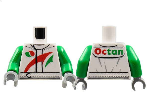 Torso Octan Logo Jacket with Red and Green Stripe Pattern / Green Arms / Dark Bluish Gray Hands