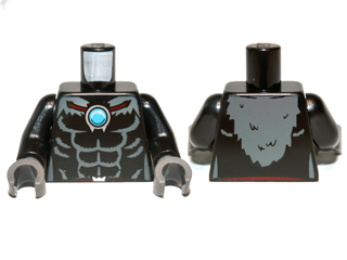 Torso Bare Chest with Muscles, Dark Bluish Gray Fur and Dark Azure Round Jewel (Chi) Pattern / Black Arms / Dark Bluish Gray Hands