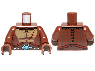 Torso Crocodile Skin with Dark Red Scar and Blue Round Jewel (Chi) Belt Pattern / Reddish Brown Arms / Reddish Brown Hands