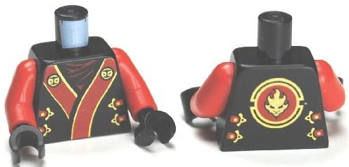 Torso Ninjago Robe with Red and Gold Sash Pattern / Red Arms / Black Hands