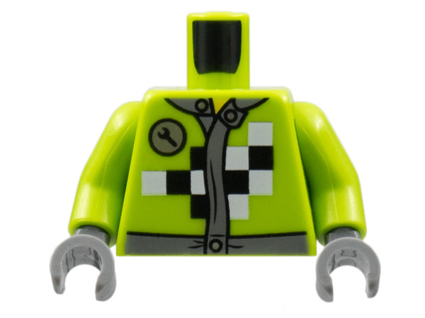 Torso Mechanic Racing Jacket with Wrench and Black and White Checkered Pattern / Lime Arms / Dark Bluish Gray Hands