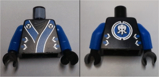 Torso Ninjago Robe with Blue and Silver Sash Pattern / Blue Arms / Black Hands