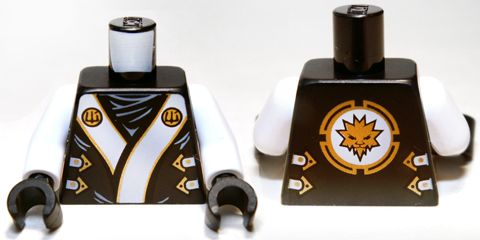 Torso Ninjago Robe with White and Gold Sash Pattern / White Arms / Black Hands