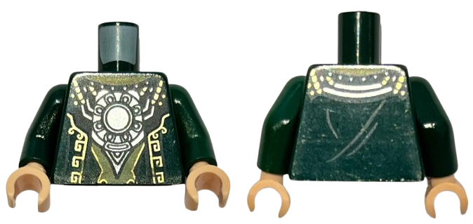 Torso Asian Robe with Gold Stitchery and Round Silver Pendant Pattern / Dark Green Arms / Light Nougat Hands