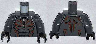 Torso Muscles Outline with Zipper and Protruding Veins Pattern / Dark Bluish Gray Arms / Black Hands