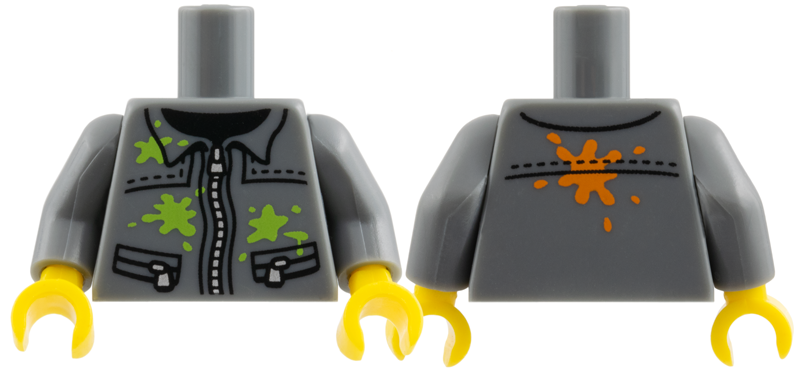 Torso Silver Zipper and Lime Paint Splotches Pattern / Dark Bluish Gray Arms / Yellow Hands