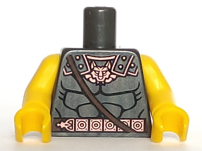 Torso Bare Chest Muscles Outline with Wolf / Fox Head and Copper and Dark Brown Belt Pattern / Yellow Arms / Yellow Hands