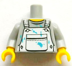 Torso Crew Neck Shirt with White Overalls with Breast Pocket and Azure Paint Stains Pattern / Light Bluish Gray Arms / Yellow Hands