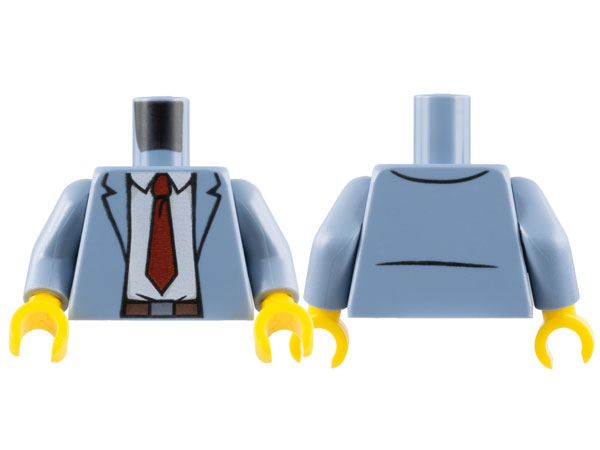 Torso Open Suit Jacket with White Shirt, Dark Red Tie and Reddish Brown Belt Pattern / Sand Blue Arms / Yellow Hands