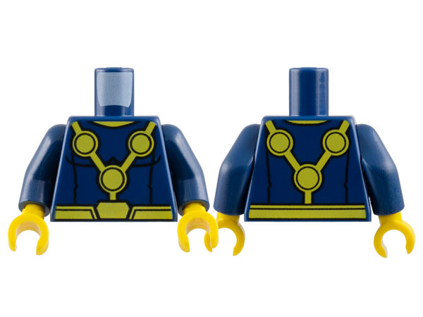 Torso Super Hero Costume with Yellow Circles, Belt, and Neck Pattern / Dark Blue Arms / Yellow Hands