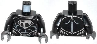 Torso Super Hero Costume with Muscles Outline, Tor-An Silver Chest Emblem, Oval Belt Buckle Pattern / Black Arms / Dark Bluish Gray Hands