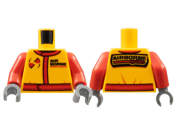 Torso Racing Suit with Red Belt with Stitching and 'AIRBORNE spoilers' Pattern / Red Arms / Dark Bluish Gray Hands