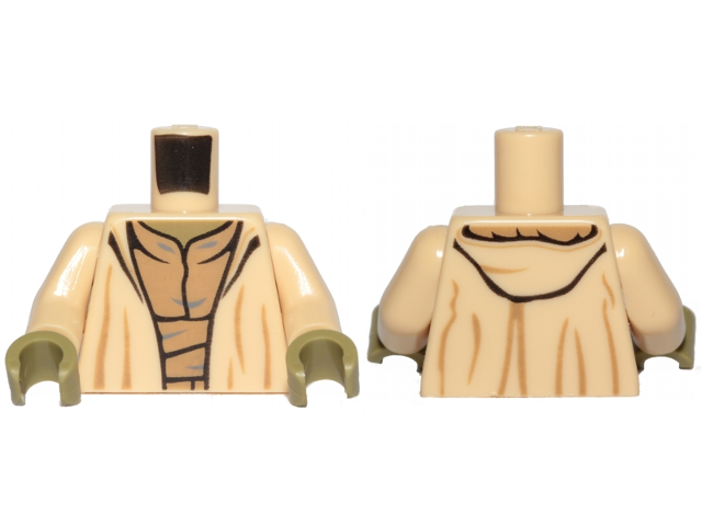 Torso SW Robe Open with Hood and Large Creases over Dark Tan Layered Shirt, Olive Green Neck Pattern / Tan Arms / Olive Green Hands