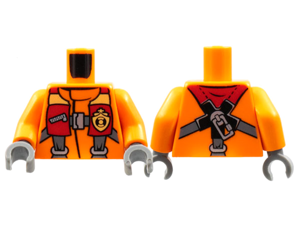Torso Coast Guard, Jacket with Harness and Yellow Coast Guard Logo Badge Pattern / Orange Arms / Dark Bluish Gray Hands