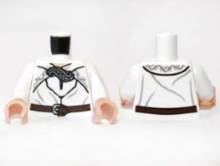 Torso LotR Robe with Brown Belt and Silver Clasp Pattern (Gandalf) / White Arms / Light Nougat Hands