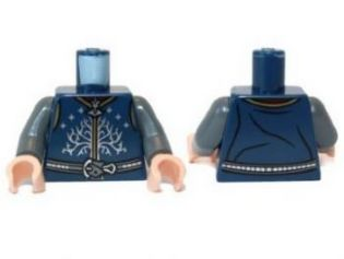 Torso LotR Vest with Silver Stars and Tree of Gondor Pattern (Aragorn) / Dark Bluish Gray Arms / Light Nougat Hands