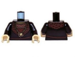 Torso LotR Ruffled Shirt with Fur Collar and Gold Medallion Pattern (Grima) / Black Arms / Tan Hands