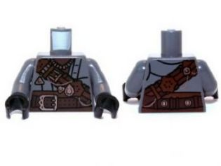 Torso LotR Large Reddish Brown Strap and Belt with Copper Trinkets Pattern / Dark Bluish Gray Arms / Black Hands