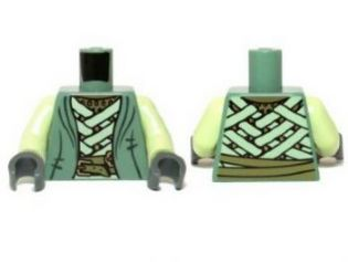 Torso LotR Robe with Light Green Straps and Gold Belt Pattern / Yellowish Green Arms / Dark Bluish Gray Hands