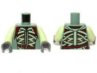 Torso LotR Armor with Light Green and Dark Red Straps and Belt Pattern / Yellowish Green Arms / Dark Bluish Gray Hands