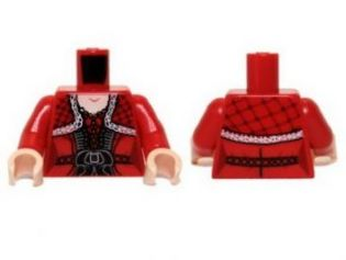 Torso Dress with Black Belt, Ruffles and Lace Shawl Pattern / Red Arms / Light Nougat Hands