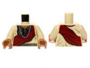 Torso Shirt with Indian Beaded Armor, Dark Red Wrap and Blue Necklace Pattern / Tan Arms / Medium Nougat Hands