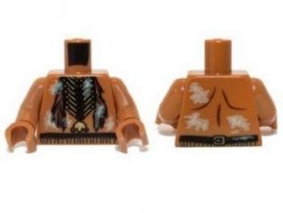 Torso Bare Chest with Beaded Necklace and Feathers and Dirt Patches Pattern / Medium Nougat Arms / Medium Nougat Hands