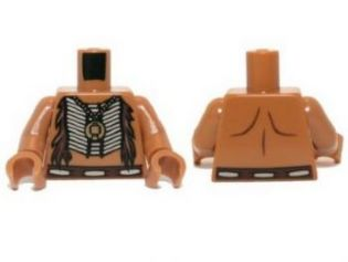 Torso Bare Chest with Beaded Armor, Fur and Gold Minifigure Pendant Pattern / Medium Nougat Arms / Medium Nougat Hands