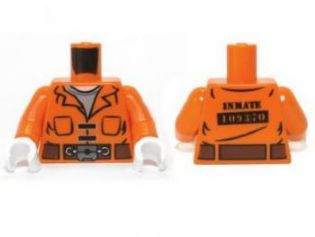 Torso Batman Prisoner Jumpsuit with Belt and Pockets and 'INMATE 109370' on Reverse Pattern / Orange Arms / White Hands