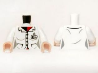 Torso Batman Female Lab Coat with 4 Buttons and ID Badge Pattern / White Arms / Light Nougat Hands