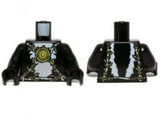 Torso White Skunk Fur with Olive Green and Yellowish Green Vines Belt and Medallion Pattern / Black Arms / Black Hands