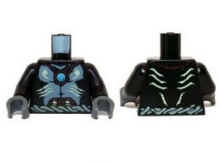 Torso Bare Sand Blue Chest, Rope Belt, Yellowish Green Markings with Dark Azure Round Jewel (Chi) Pattern / Black Arms / Dark Bluish Gray Hands